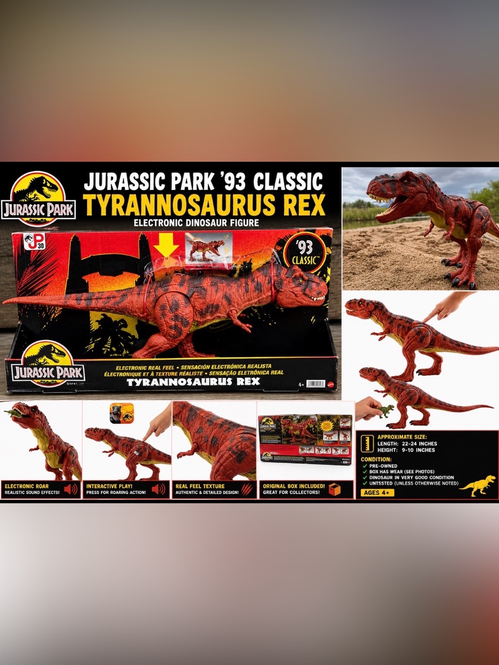 Jurassic Park '93 Classic Tyrannosaurus Rex Electronic Real Feel Action Figure
